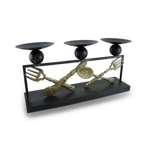 Metal Silverware Triple Candle Holder Distressed Finish 3 Pillar Display